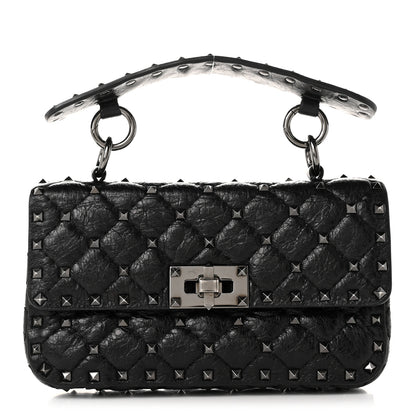 Valentino Garavani Craquele Nappa Small Rockstud Spike Shoulder Bag Black 1 of 9