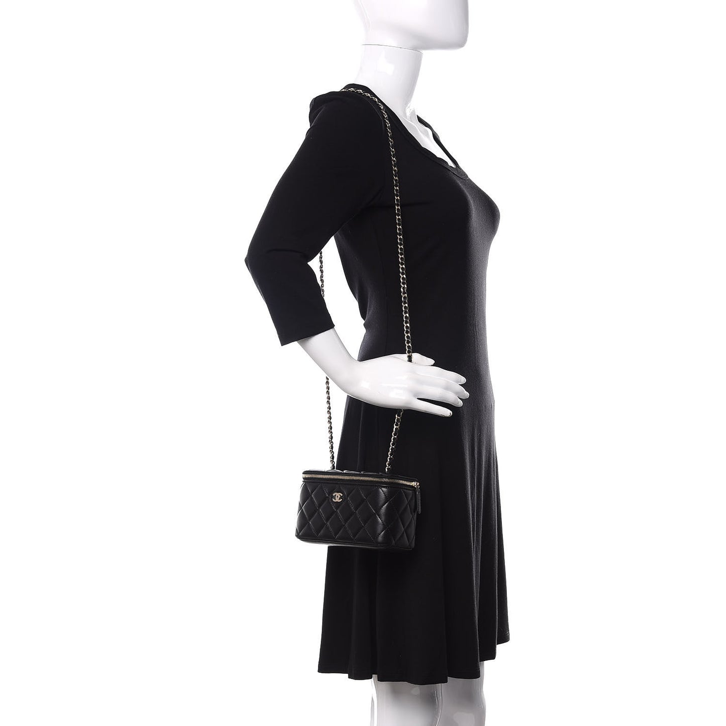 Lambskin Quilted Small Vanity Case With Chain Black