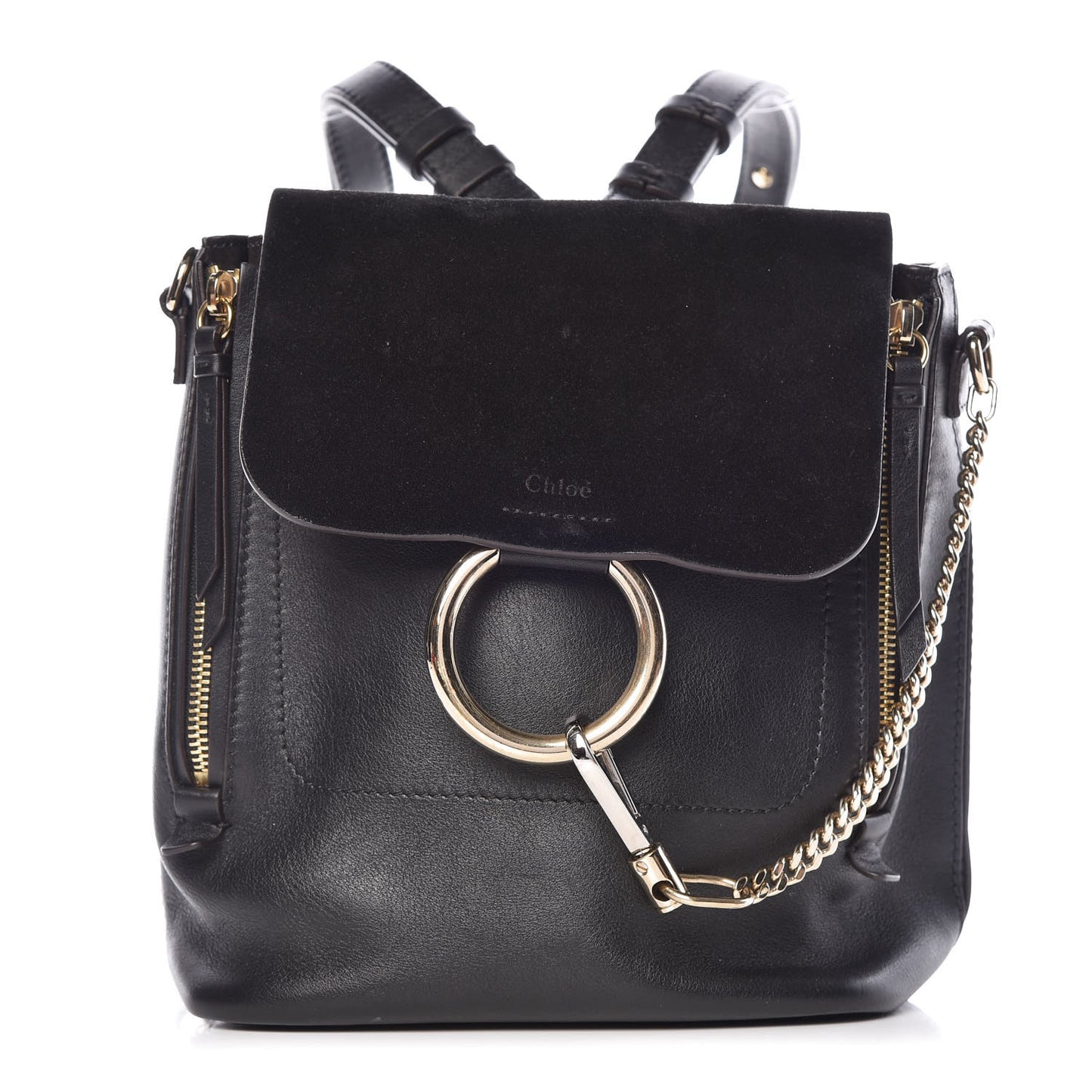 Suede Calfskin Small Faye Backpack Black