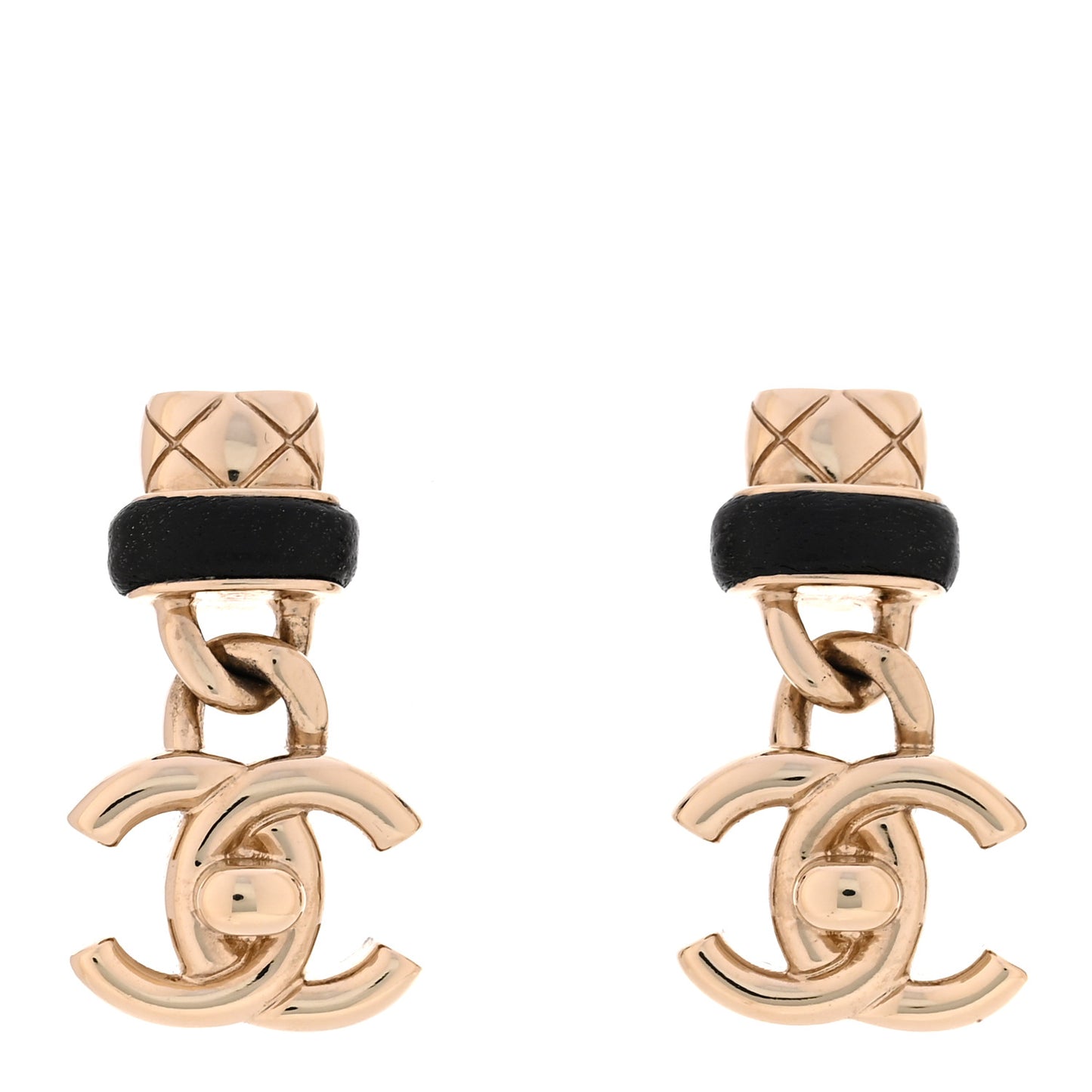 Lambskin CC Turnlock Drop Earrings Gold Black