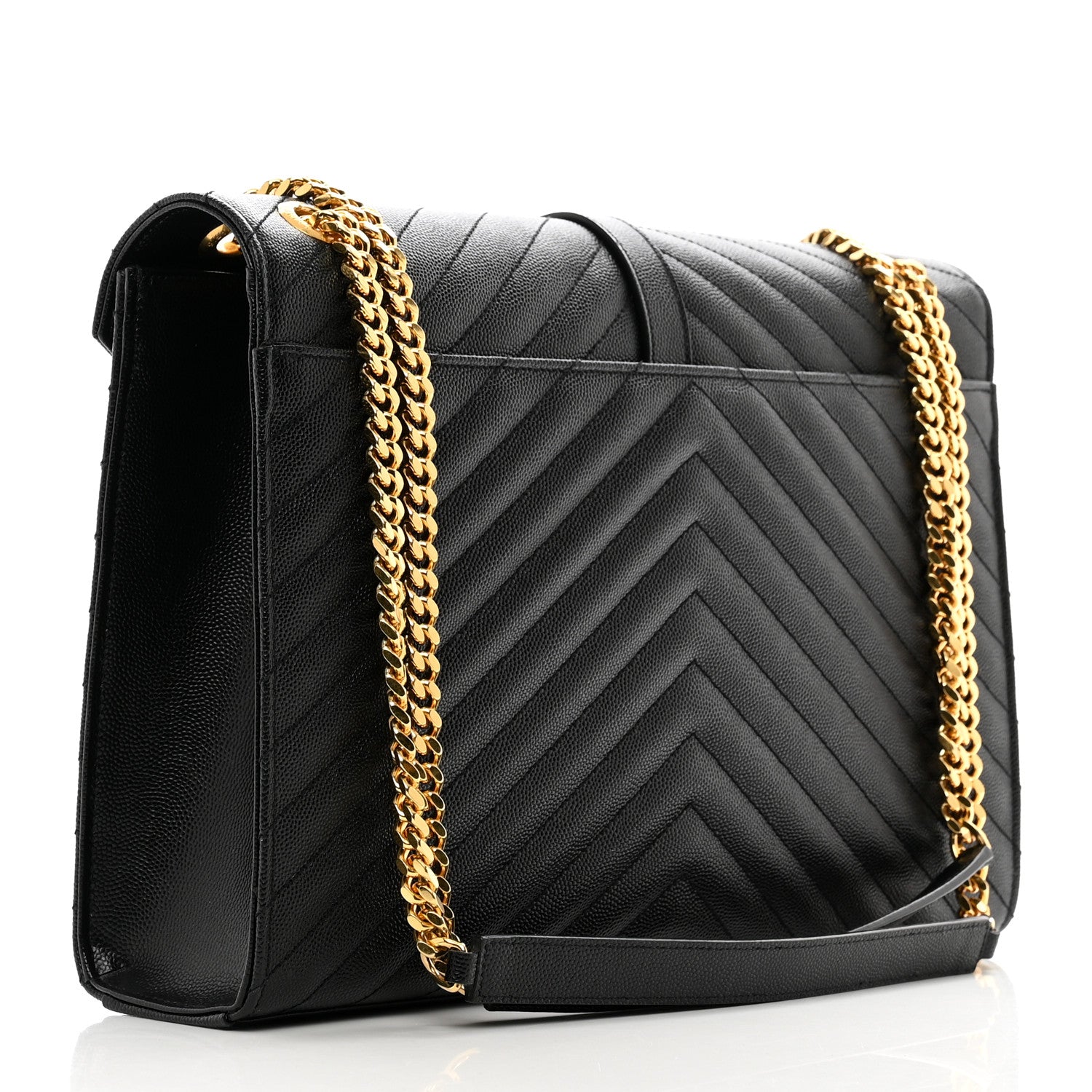 Saint Laurent Grain De Poudre Matelasse Chevron Large Monogram Satchel Black 3 of 9
