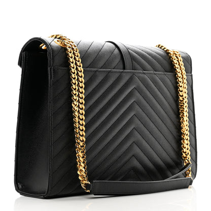 Saint Laurent Grain De Poudre Matelasse Chevron Large Monogram Satchel Black 3 of 9