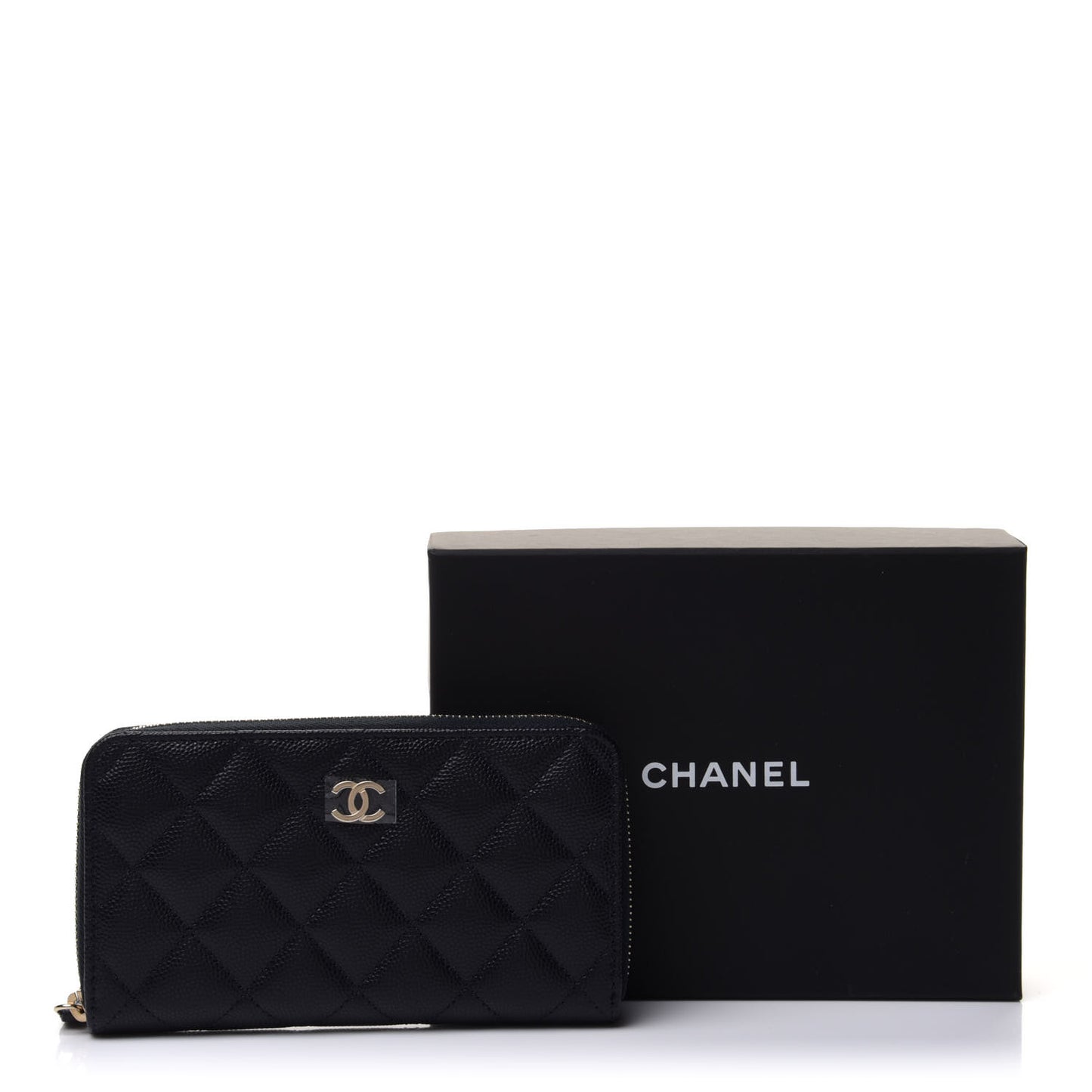 Caviar Quilted Small Zip Around Wallet Navy