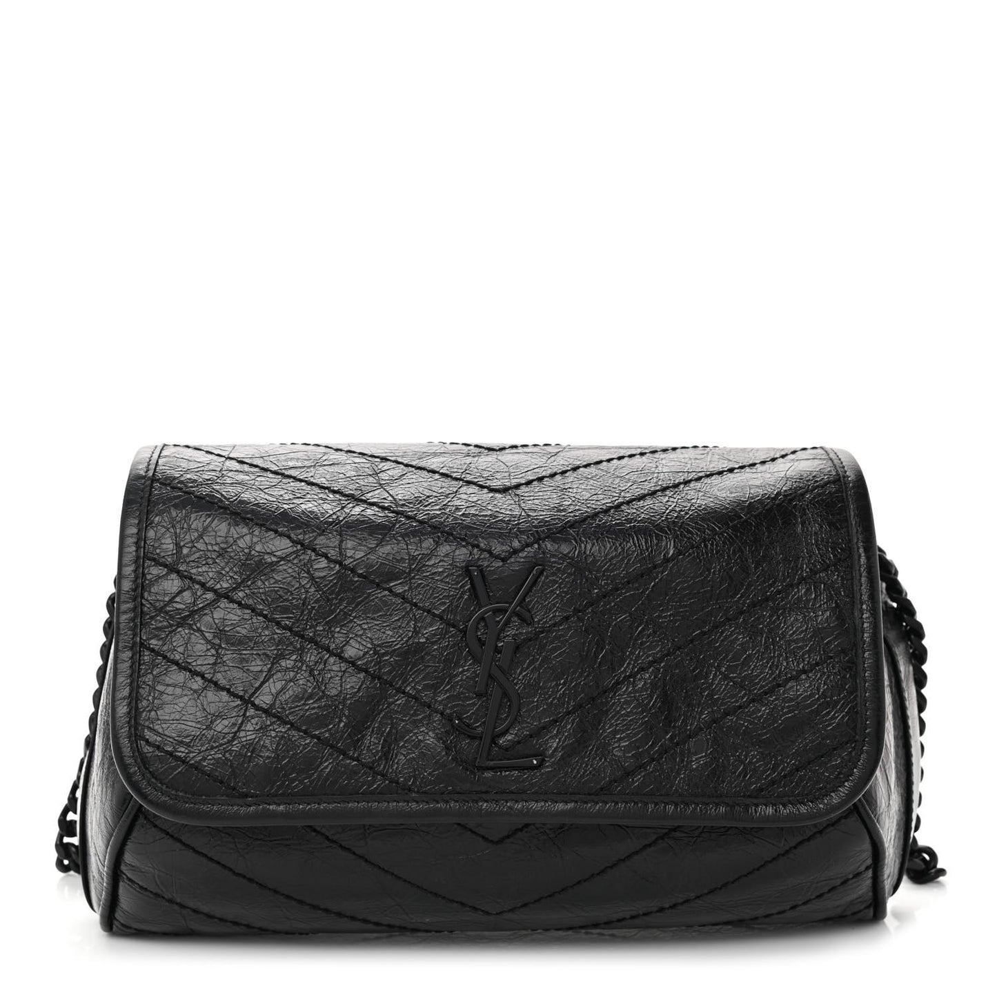 Crinkled Calfskin Matelasse Monogram Niki Body Bag Black