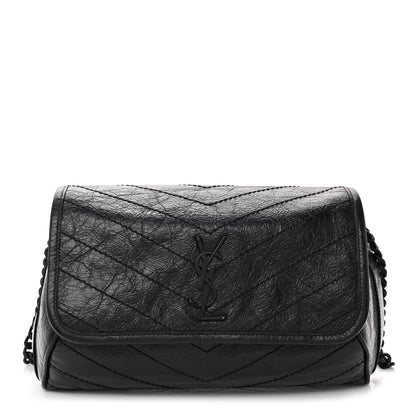 Saint Laurent Crinkled Calfskin Matelasse Monogram Niki Body Bag Black 1 of 8