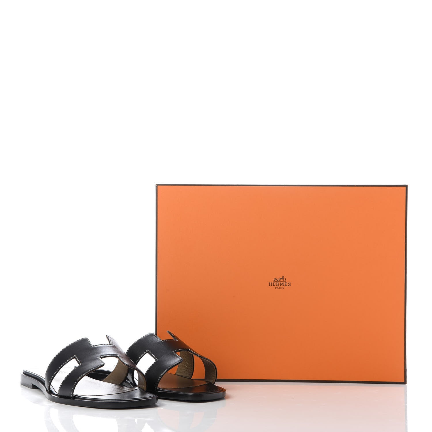 Hermes Box Calfskin Oran Sandals 38 Black 10 of 10