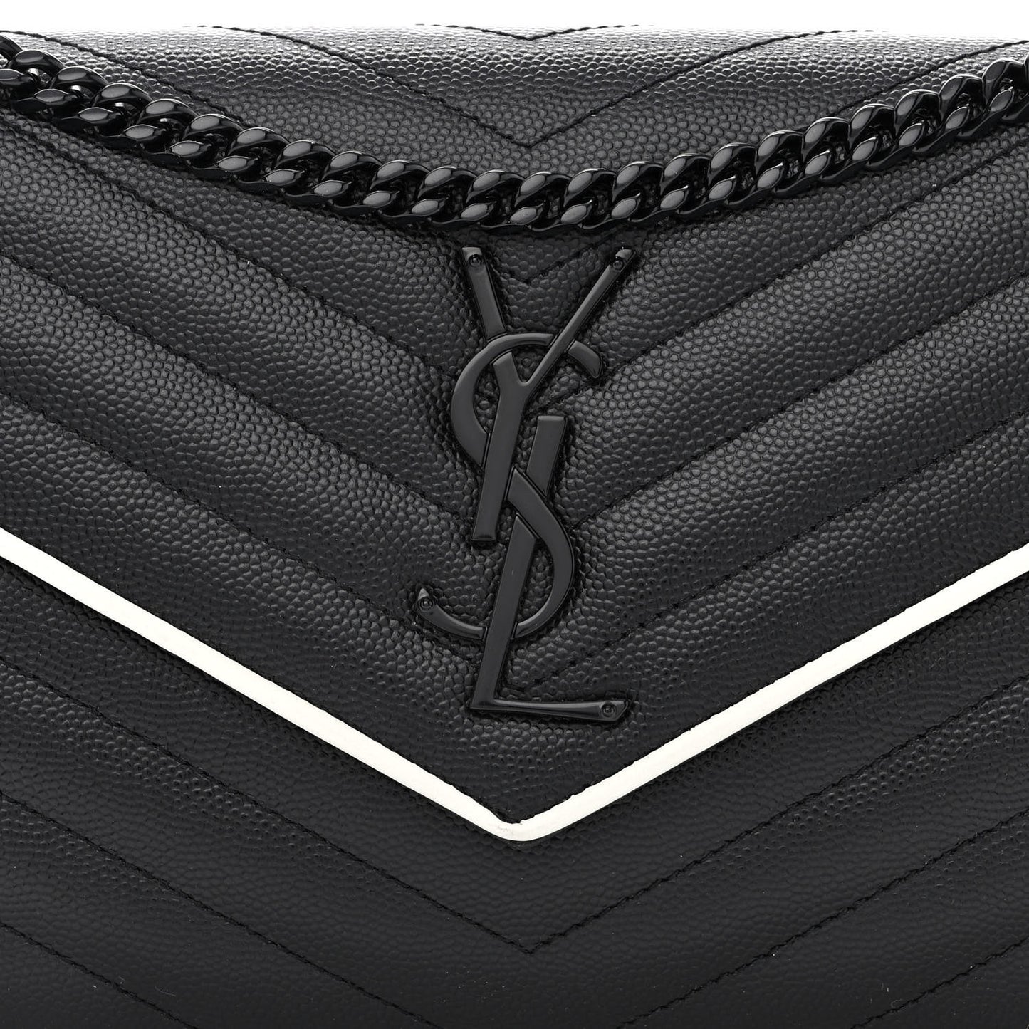 Grain De Poudre Matelasse Chevron Monogram Chain Wallet Black White