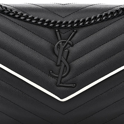 Saint Laurent Grain De Poudre Matelasse Chevron Monogram Chain Wallet Black White 7 of 9