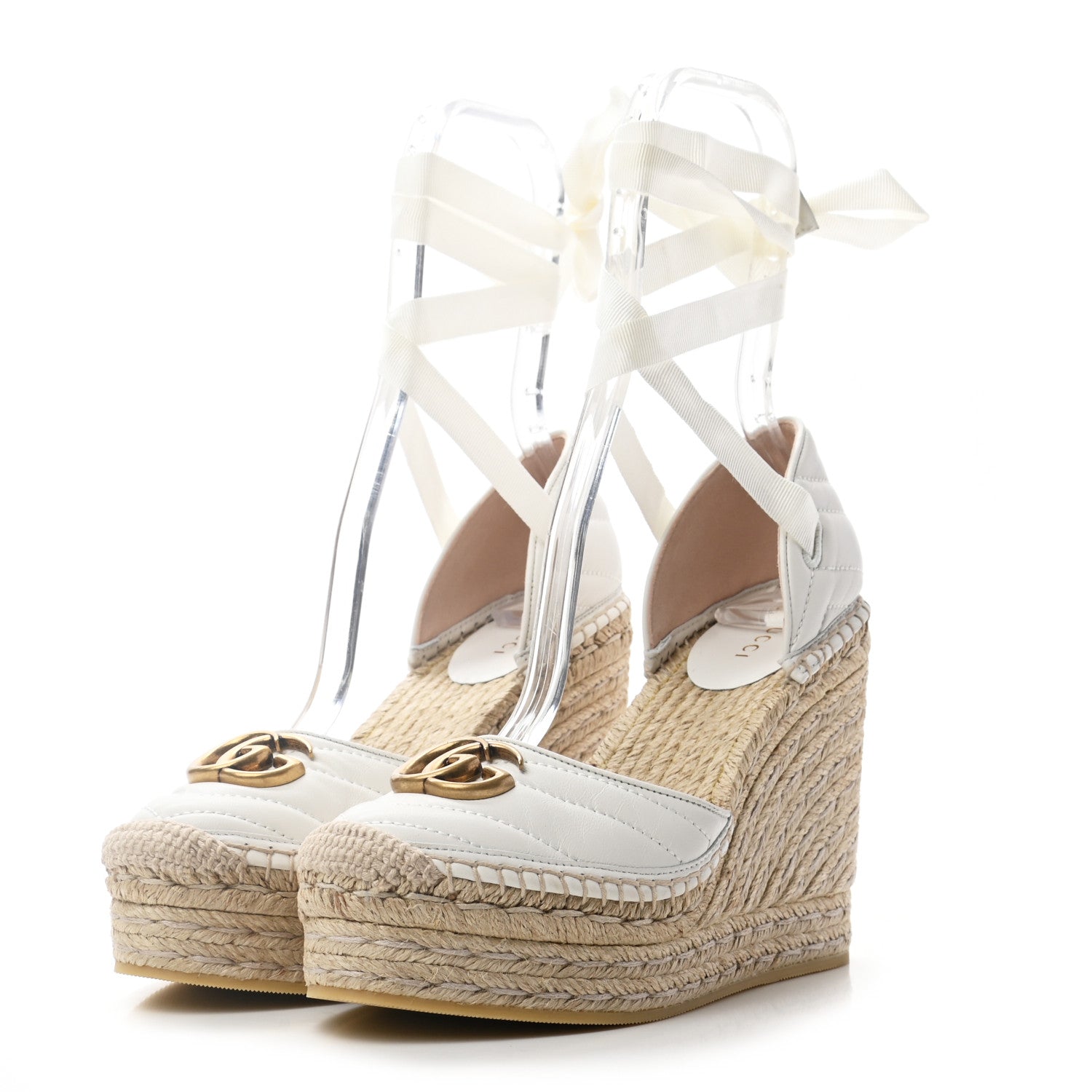 Gucci Nappa Matelasse GG Marmont Ankle Wrap Platform 35/120mm Espadrille Wedges 38.5 Great White 3 of 10