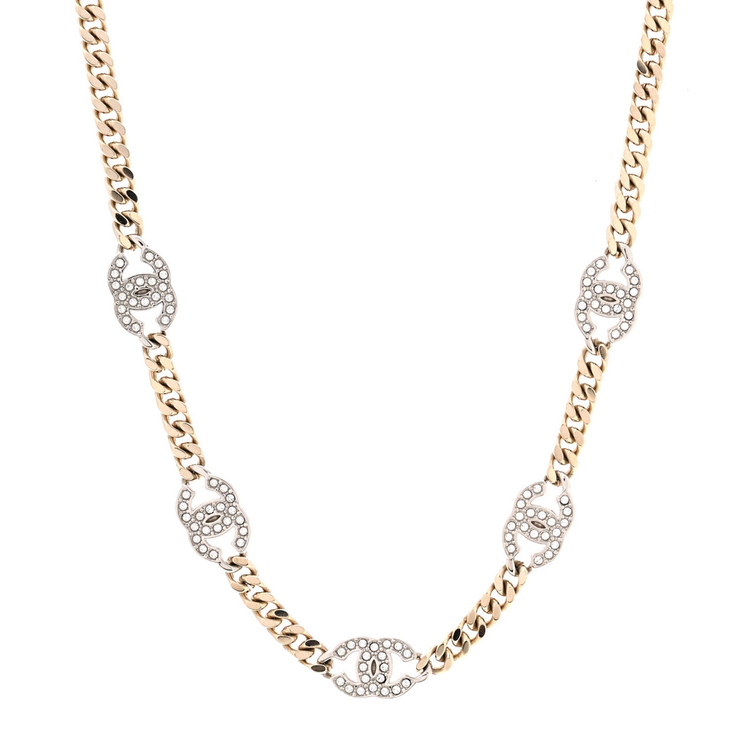 Chanel Crystal Chain CC Choker Gold Silver 1 of 7