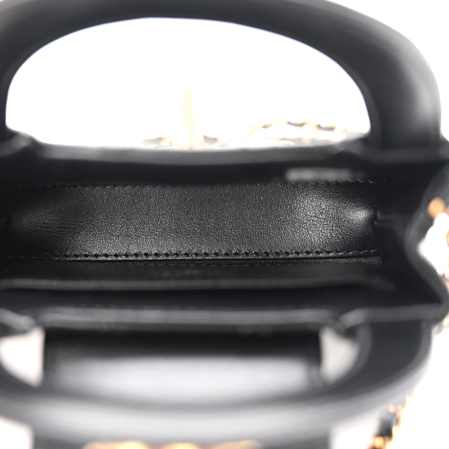 Shiny Aged Calfskin Quilted Mini Nano Kelly Shopper Black