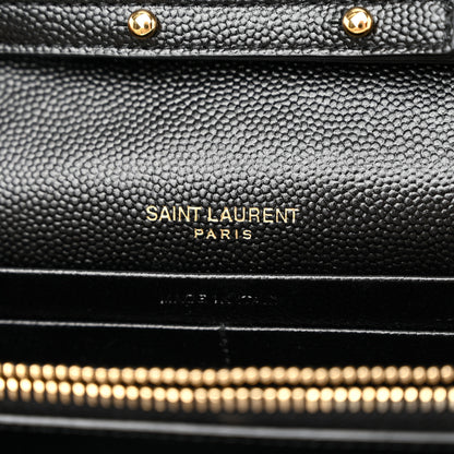 Saint Laurent Grain De Poudre Matelasse Chevron Monogram Chain Wallet Black 6 of 11