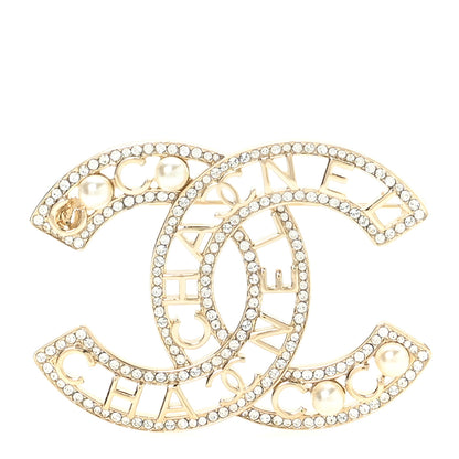 Chanel Crystal Pearl Coco CC Logo Brooch Gold 1 of 3