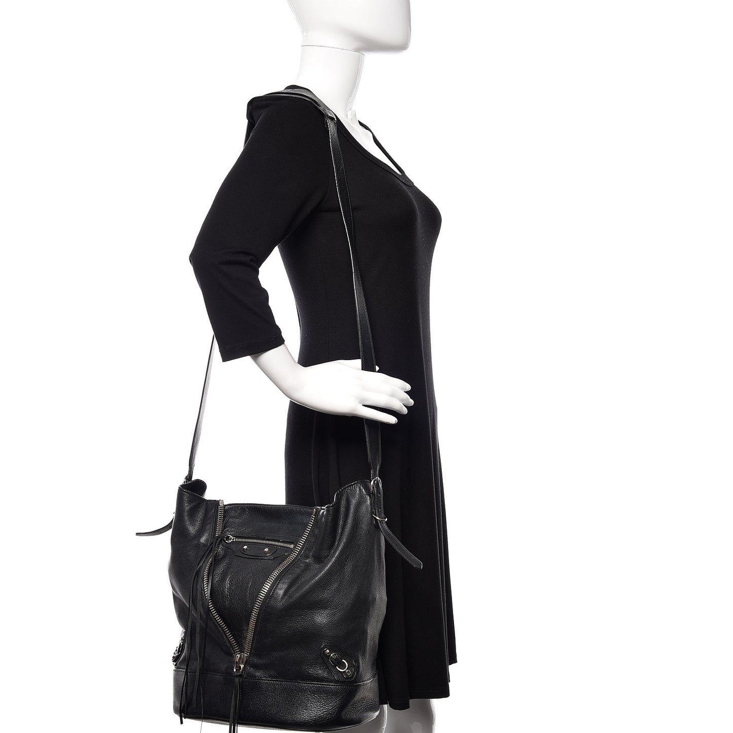 Veau Papier Classic Hardware Drop Bucket Bag Black