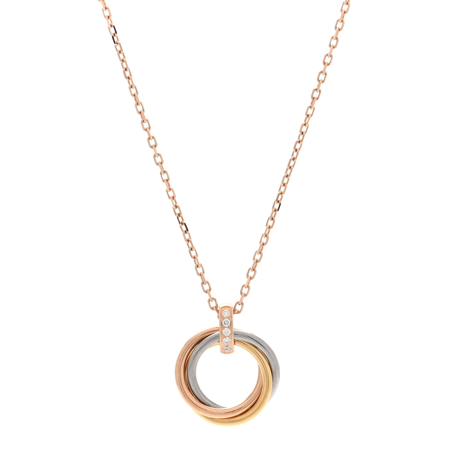 18K Pink White Yellow Gold Diamond Trinity Pendant Necklace