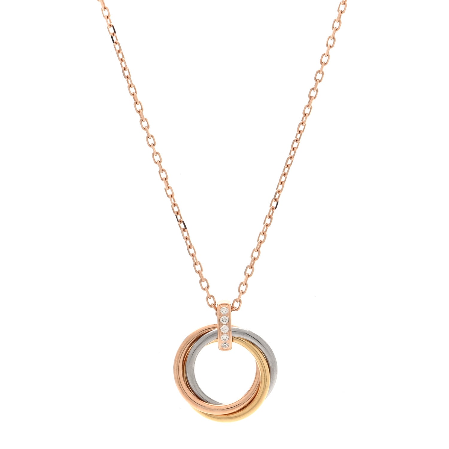 Cartier 18K Pink White Yellow Gold Diamond Trinity Pendant Necklace 1 of 10