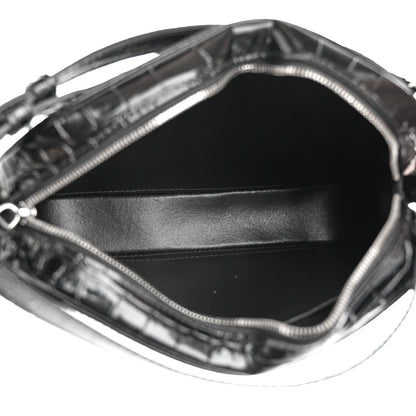 Balenciaga Shiny Calfskin Logo Crocodile Embossed S Everyday Camera Bag with Handle Black 5 of 13