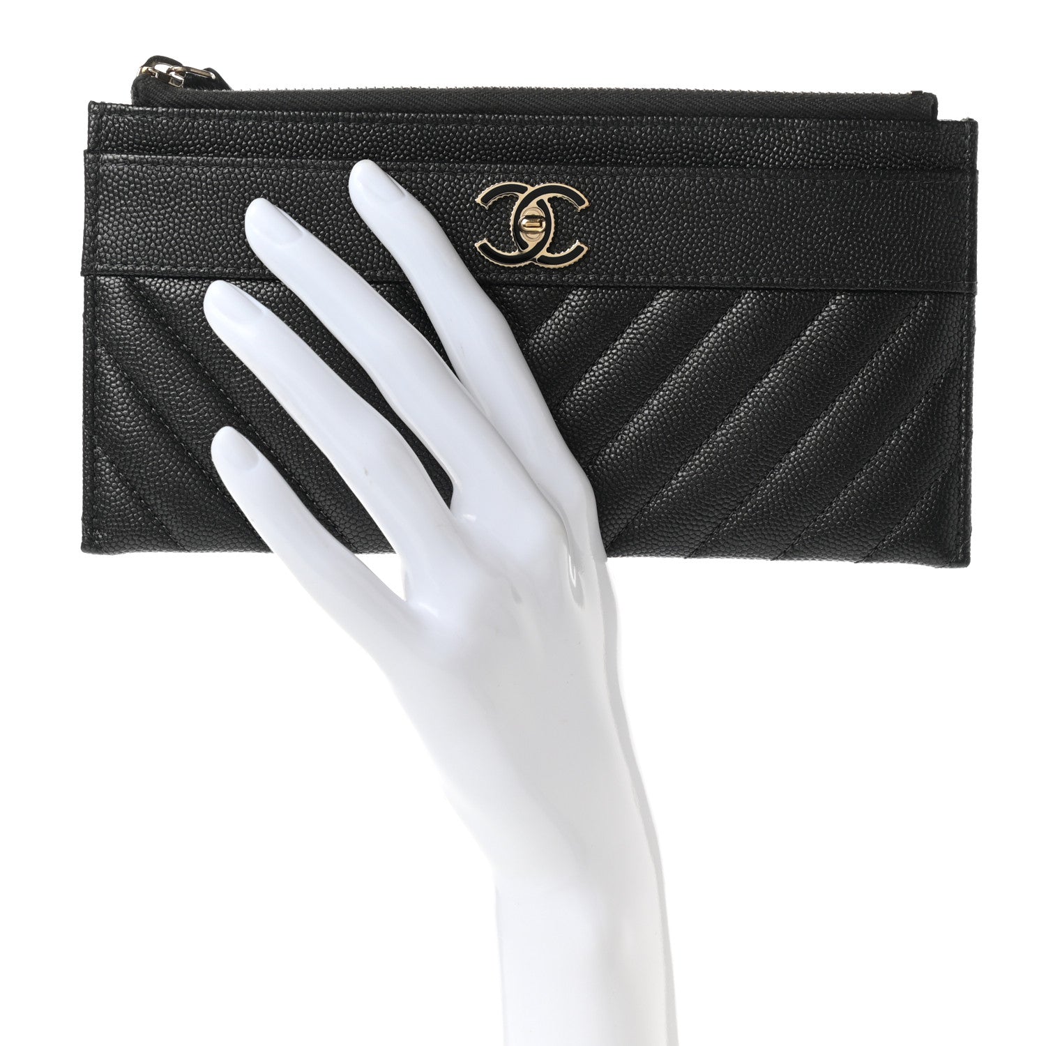 Chanel Caviar Chevron Quilted Mademoiselle Vintage Zip Pouch Black 2 of 7