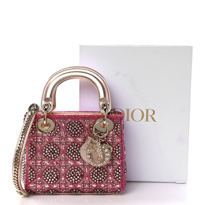 Christian Dior Metallic Calfskin Satin Celestial Bead Embroidery Cannage Mini Lady Dior Rose Des Vents 13 of 13