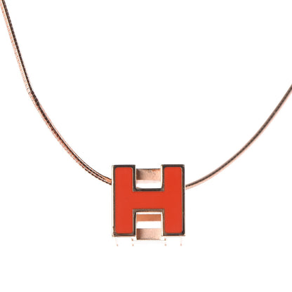 Hermes Rose Gold Lacquered Cage d'H Pendant Necklace Orange Fonce 4 of 8