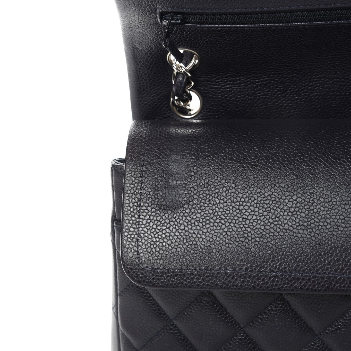 Caviar Quilted Jumbo Double Flap Navy Blue