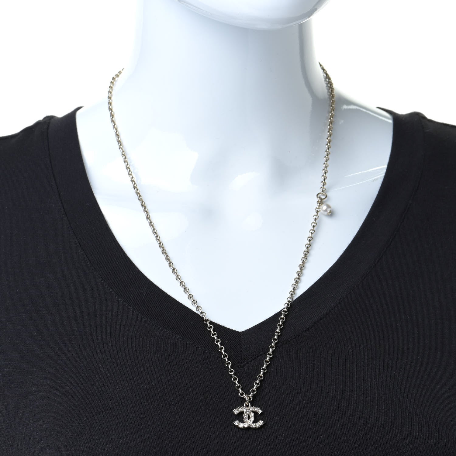 Chanel Pearl Crystal CC Pendant Necklace Gold 2 of 6