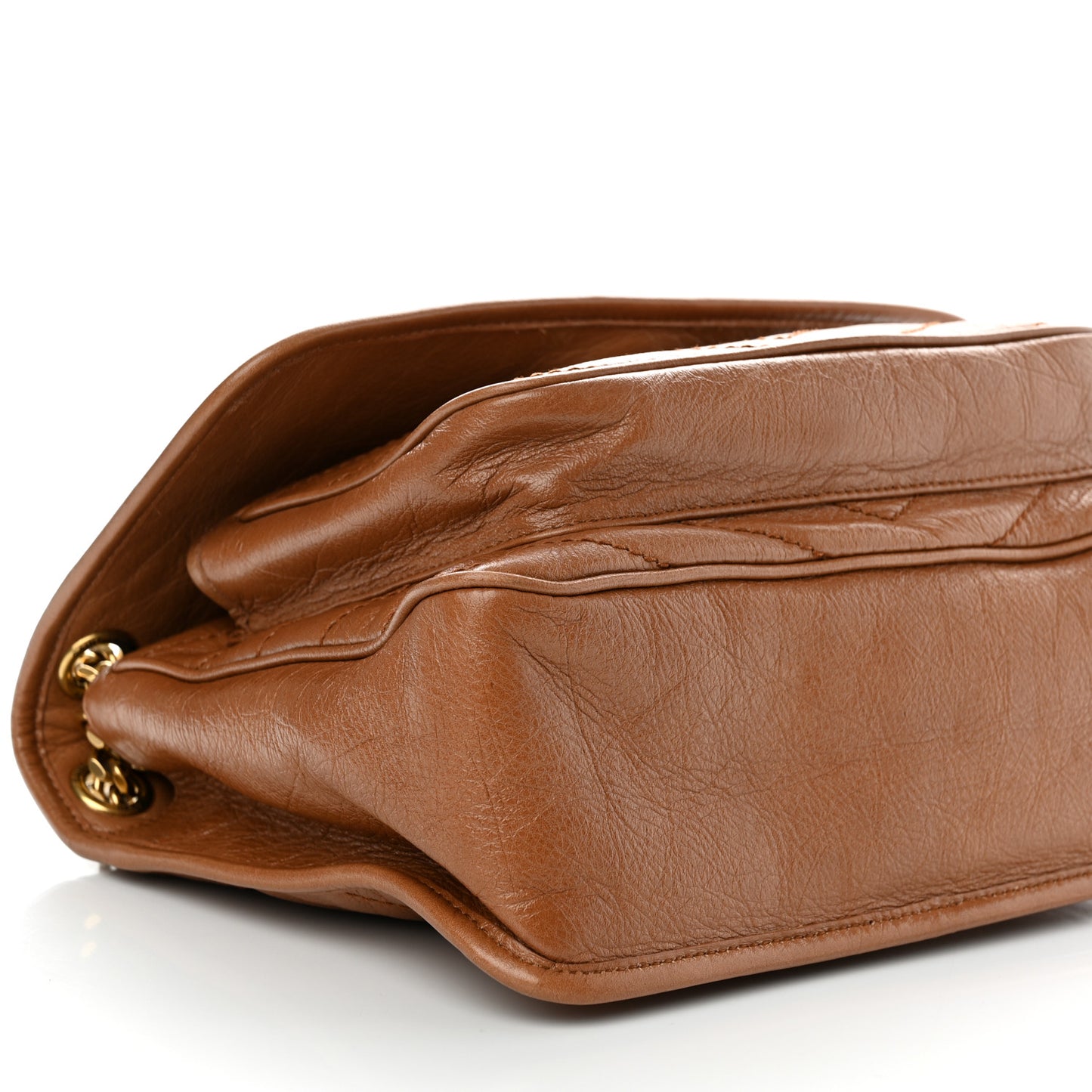 Crinkled Calfskin Matelasse Monogram Medium Niki Chain Satchel Caramel