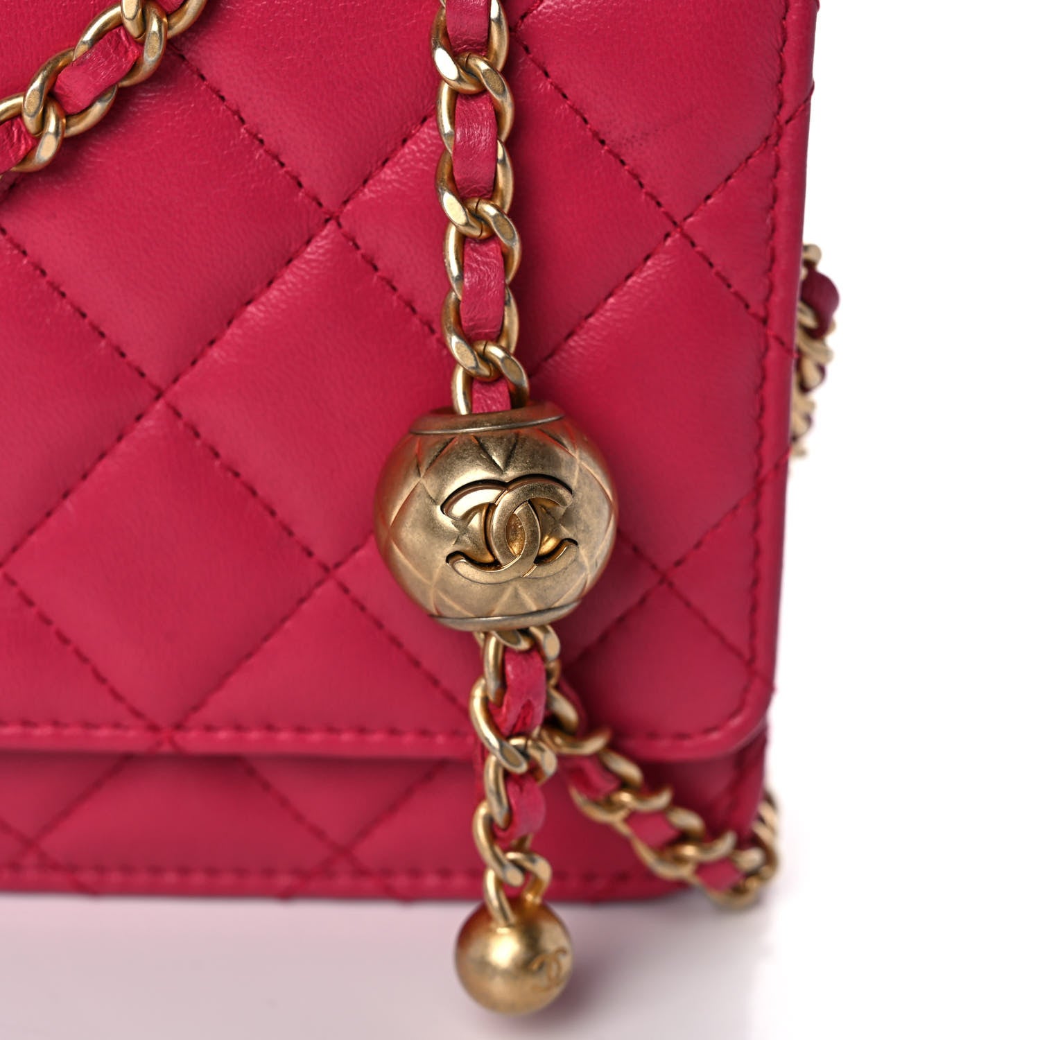 Chanel Lambskin Quilted CC Pearl Crush Wallet on Chain WOC Dark Pink 8 of 11