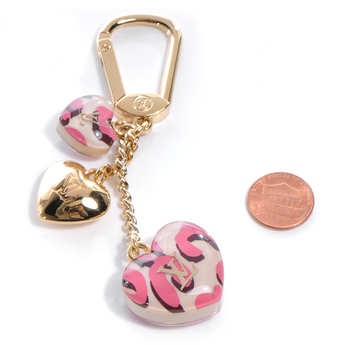 Leopard Heart Bag Charm Key Holder Blanc Corail