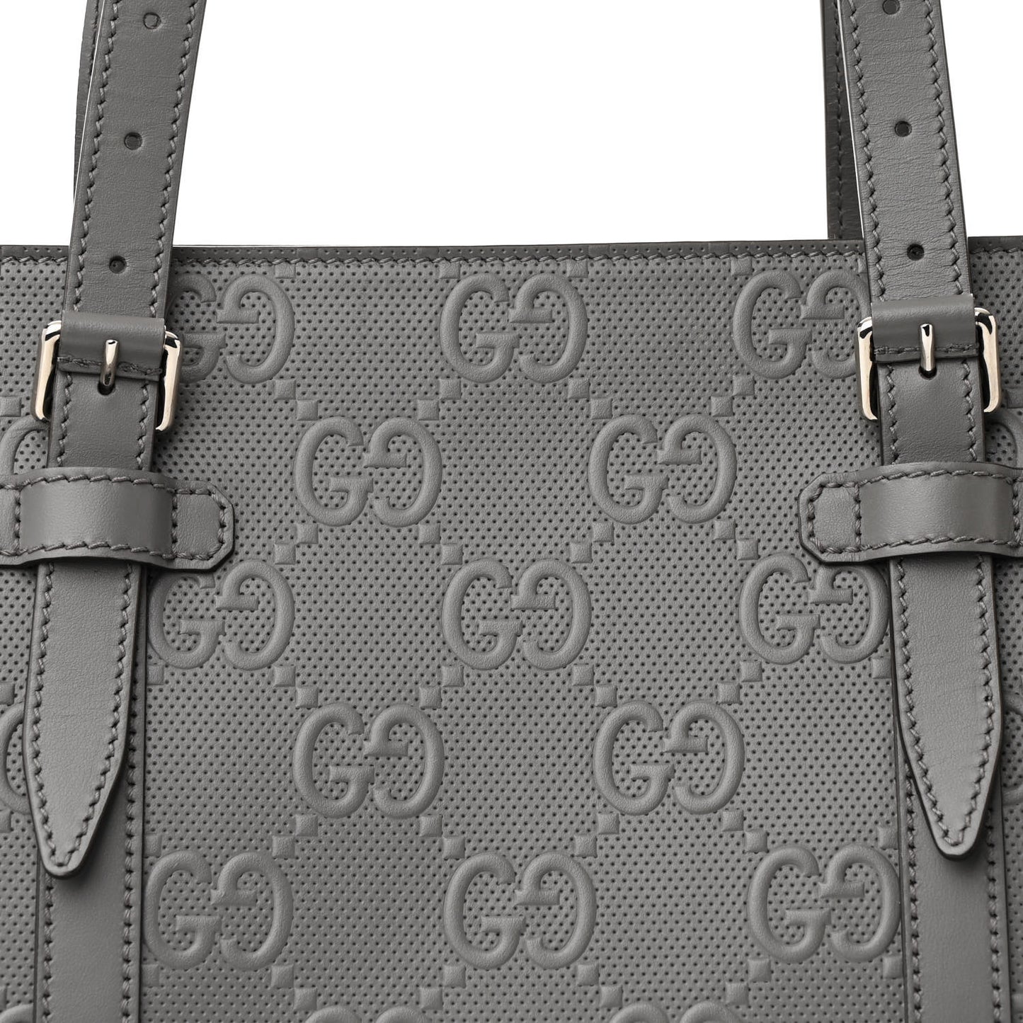 Calfskin GG Tennis Embossed Tote Bag Dusty Grey