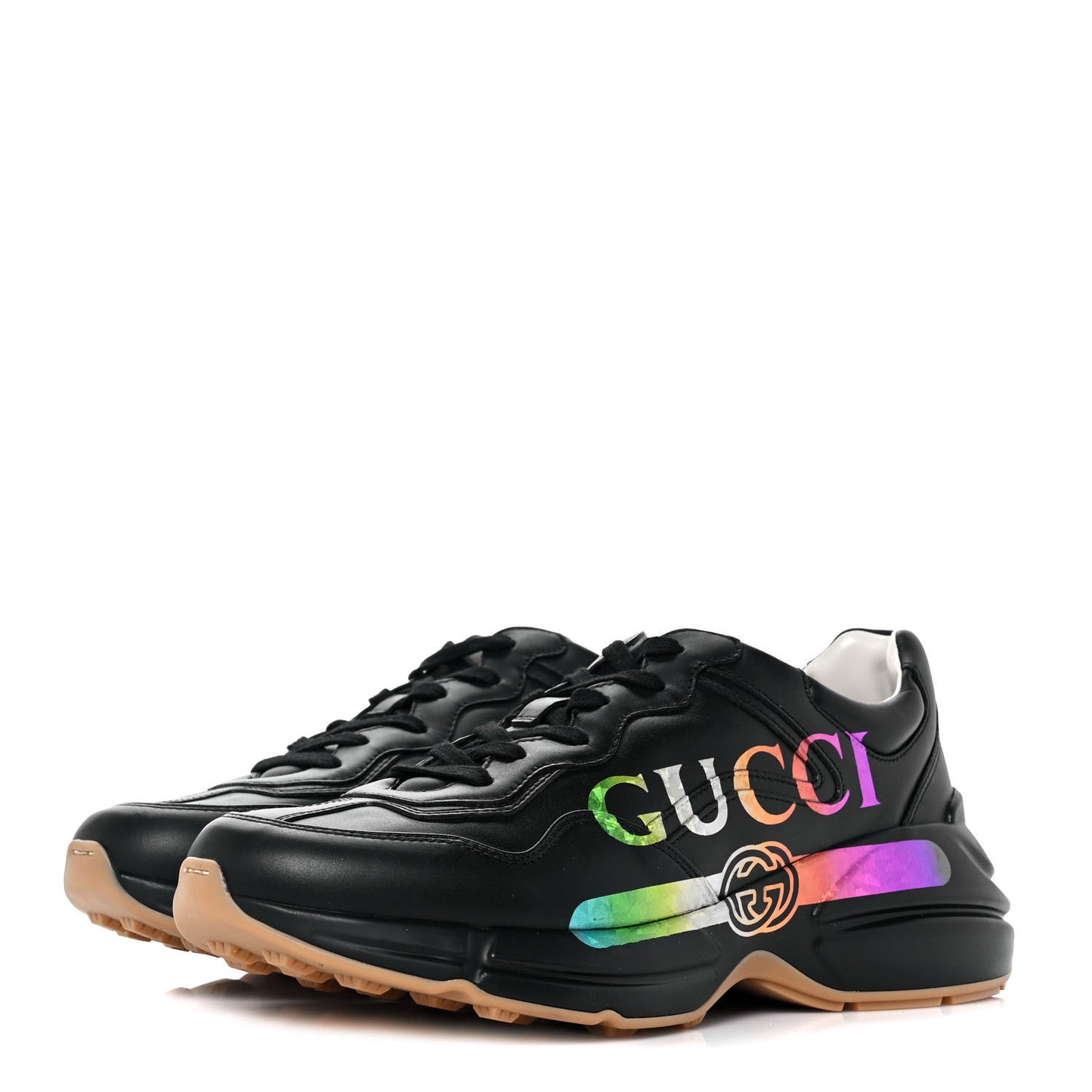 Calfskin Iridescent Logo Mens Rhyton Sneakers 8 Black
