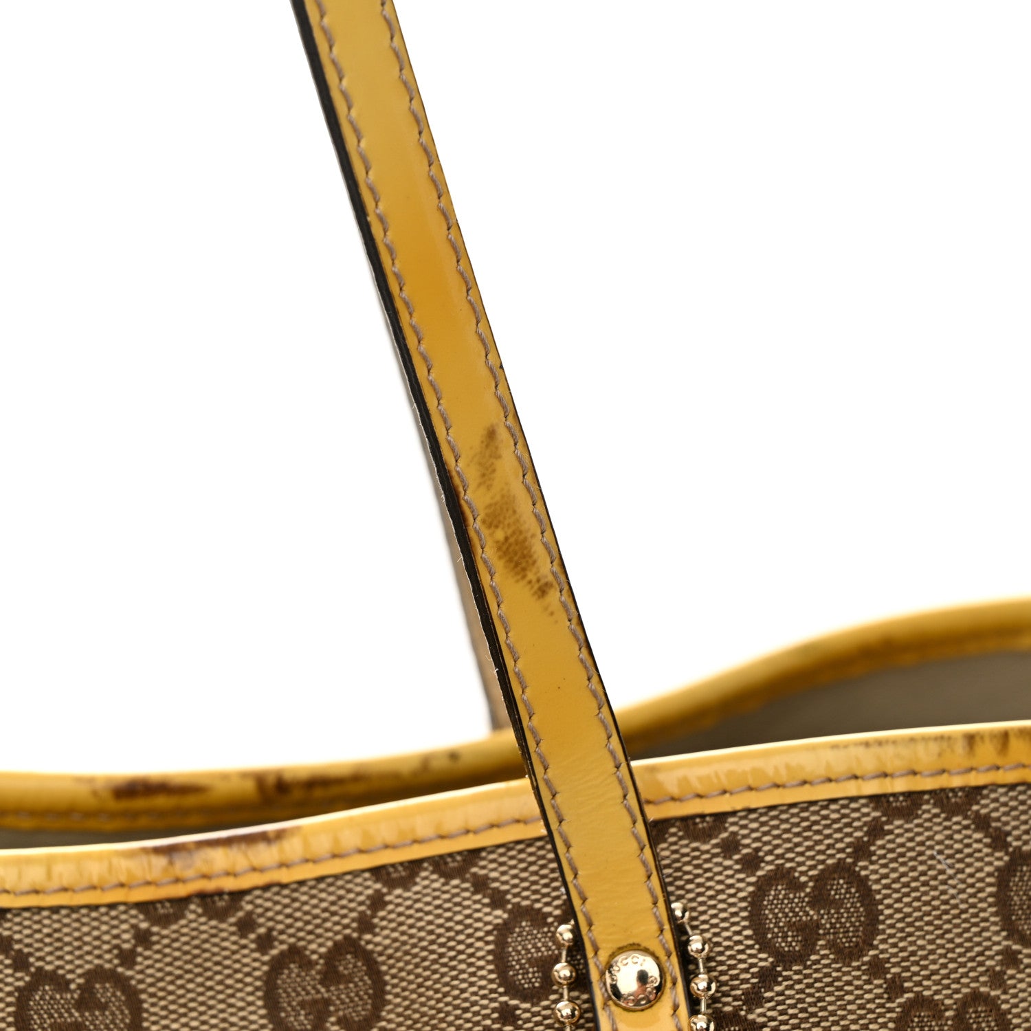 Gucci GG Monogram Patent Oliver Pug Tote Yellow Beige 16 of 21