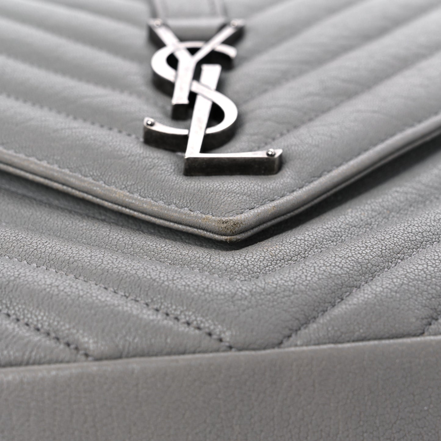 Sheepskin Matelasse Chevron Monogram Medium College Bag Granite