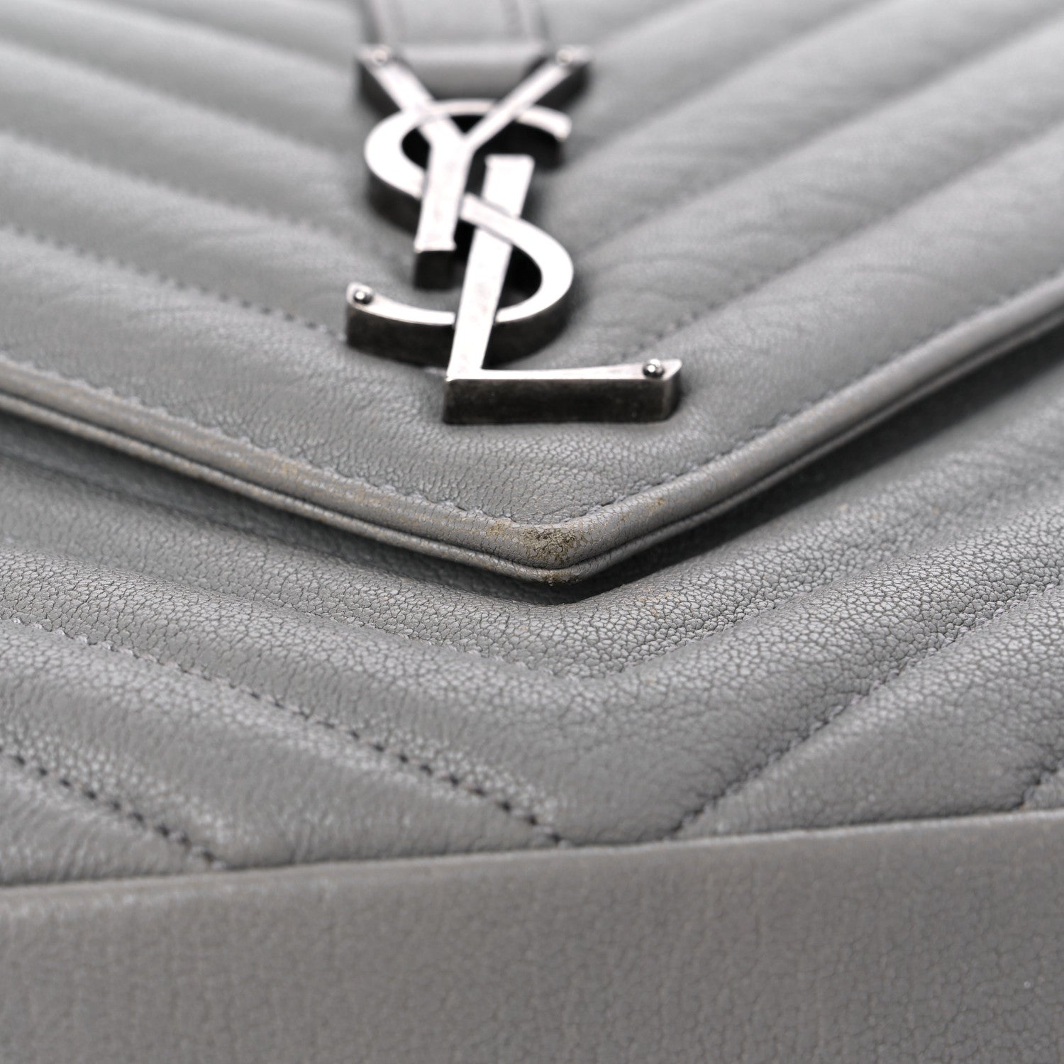 Saint Laurent Sheepskin Matelasse Chevron Monogram Medium College Bag Granite 14 of 16
