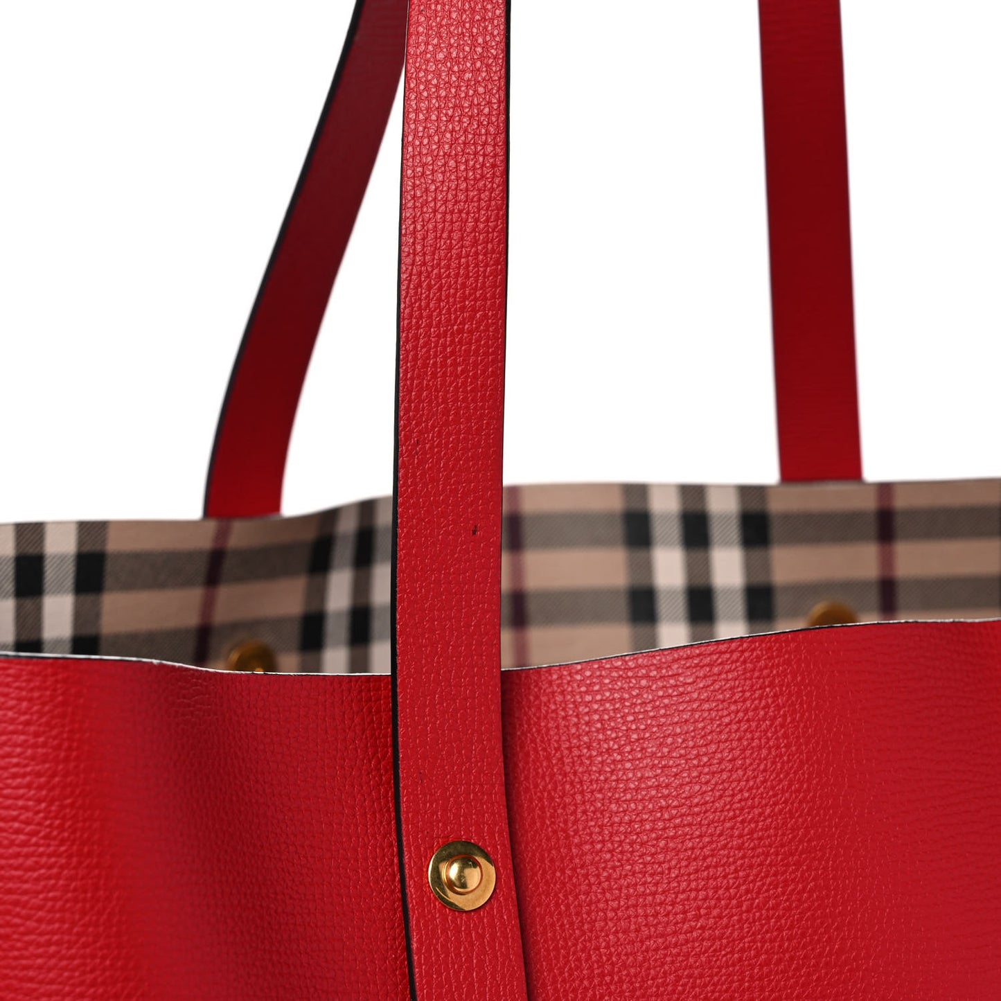 Grainy Calfskin Haymarket Check Small Reversible Tote Red