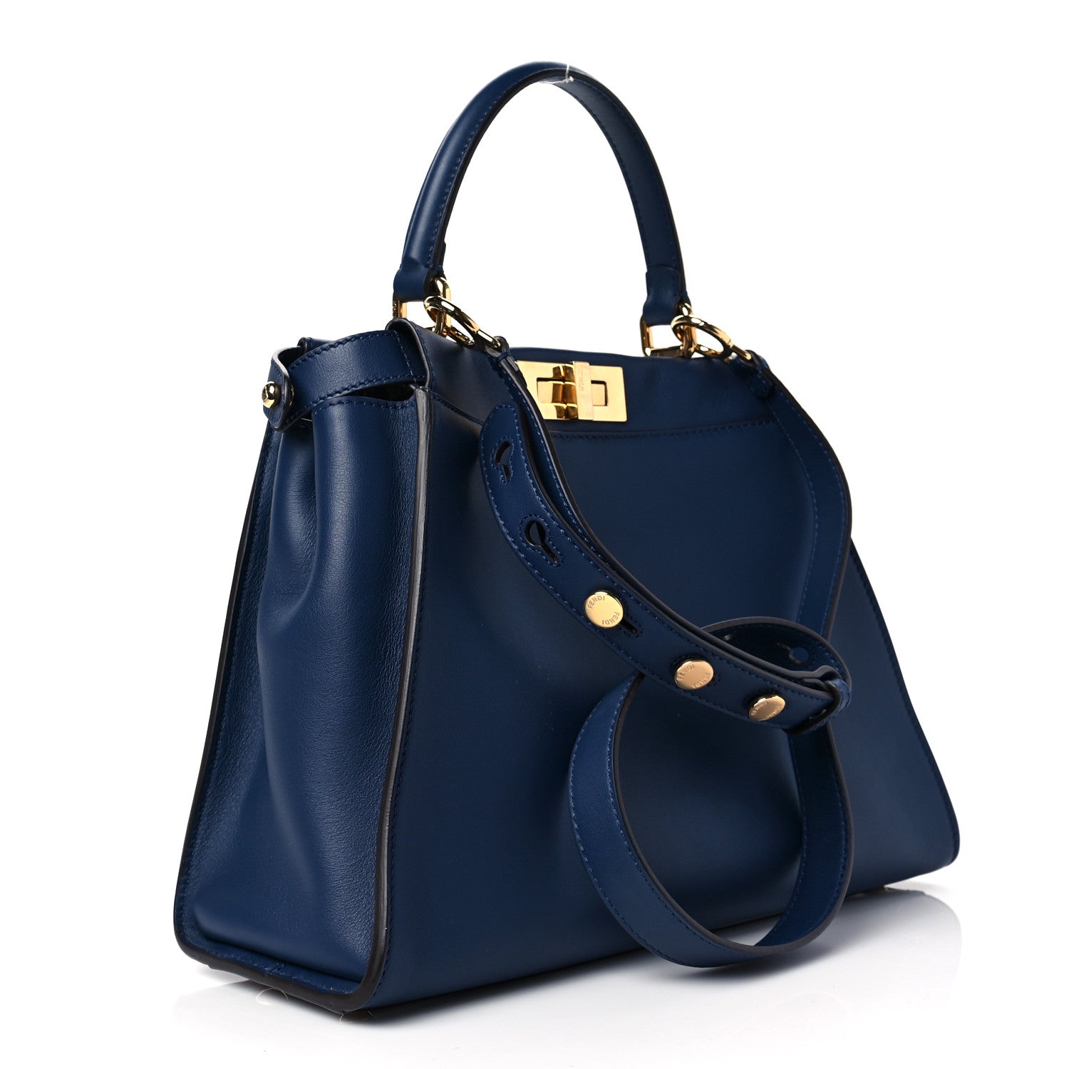 Fendi Vitello Seta Shiny Nappa Medium 3 Pocket Peekaboo Iconic Satchel Blueberry 2 of 6