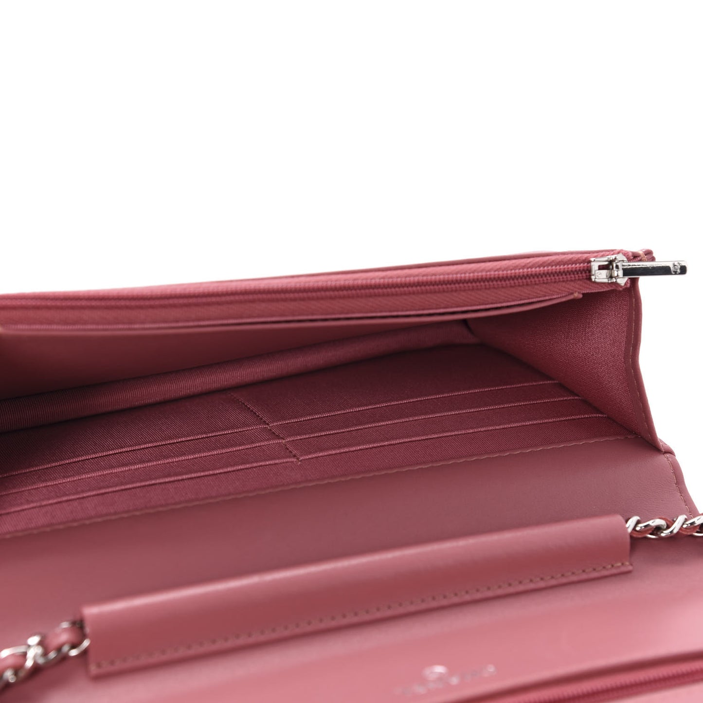 Lambskin Quilted Wallet On Chain WOC Dark Pink