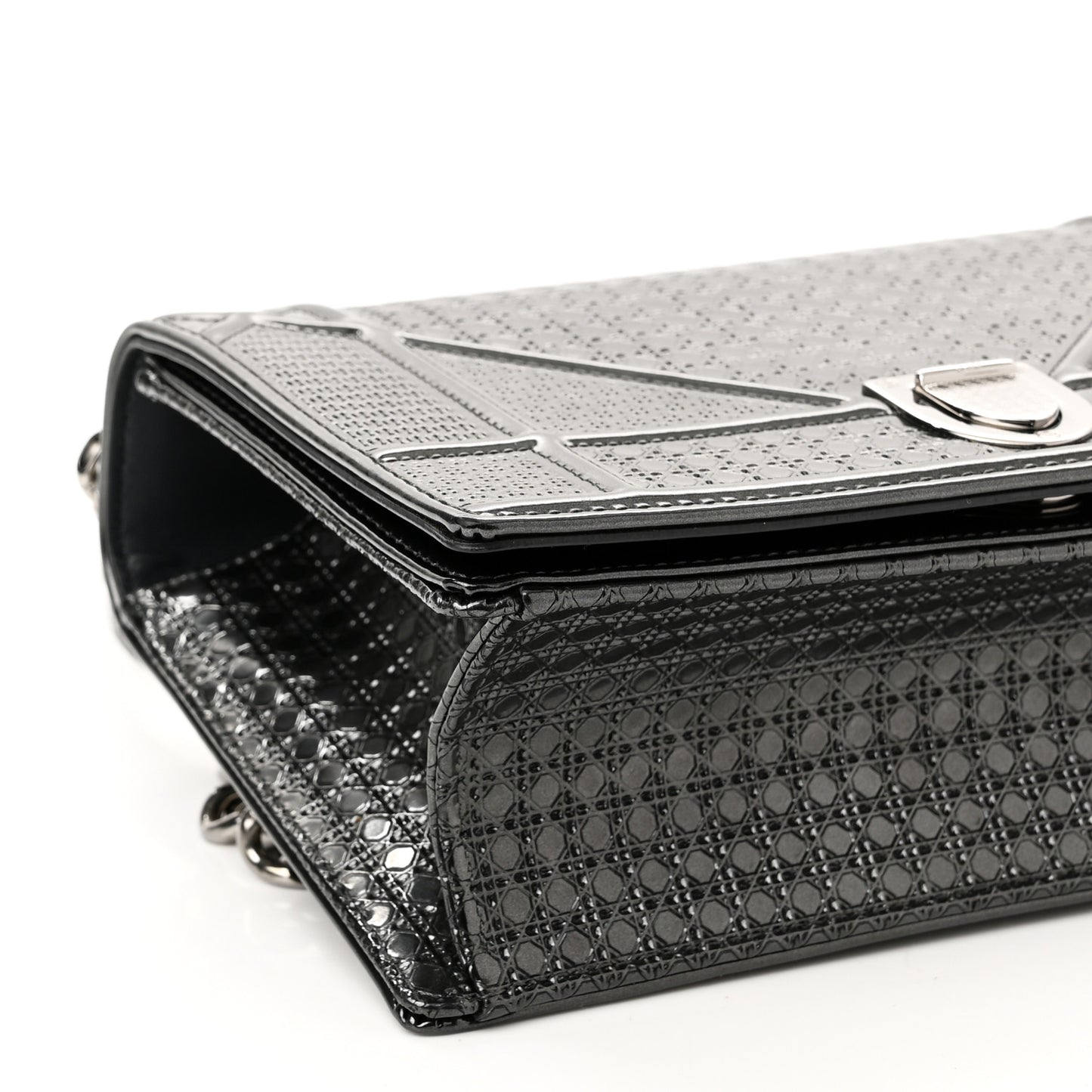Metallic Patent Micro-Cannage Small Diorama Flap Bag Onyx Black