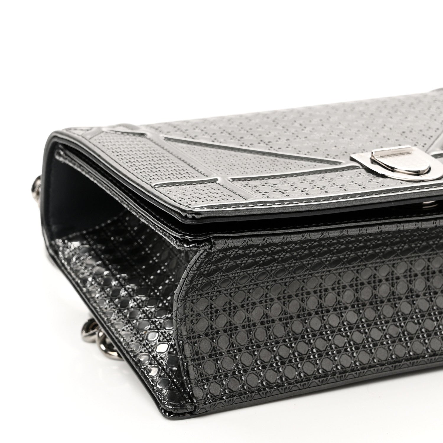 Christian Dior Metallic Patent Micro-Cannage Small Diorama Flap Bag Onyx Black 9 of 10