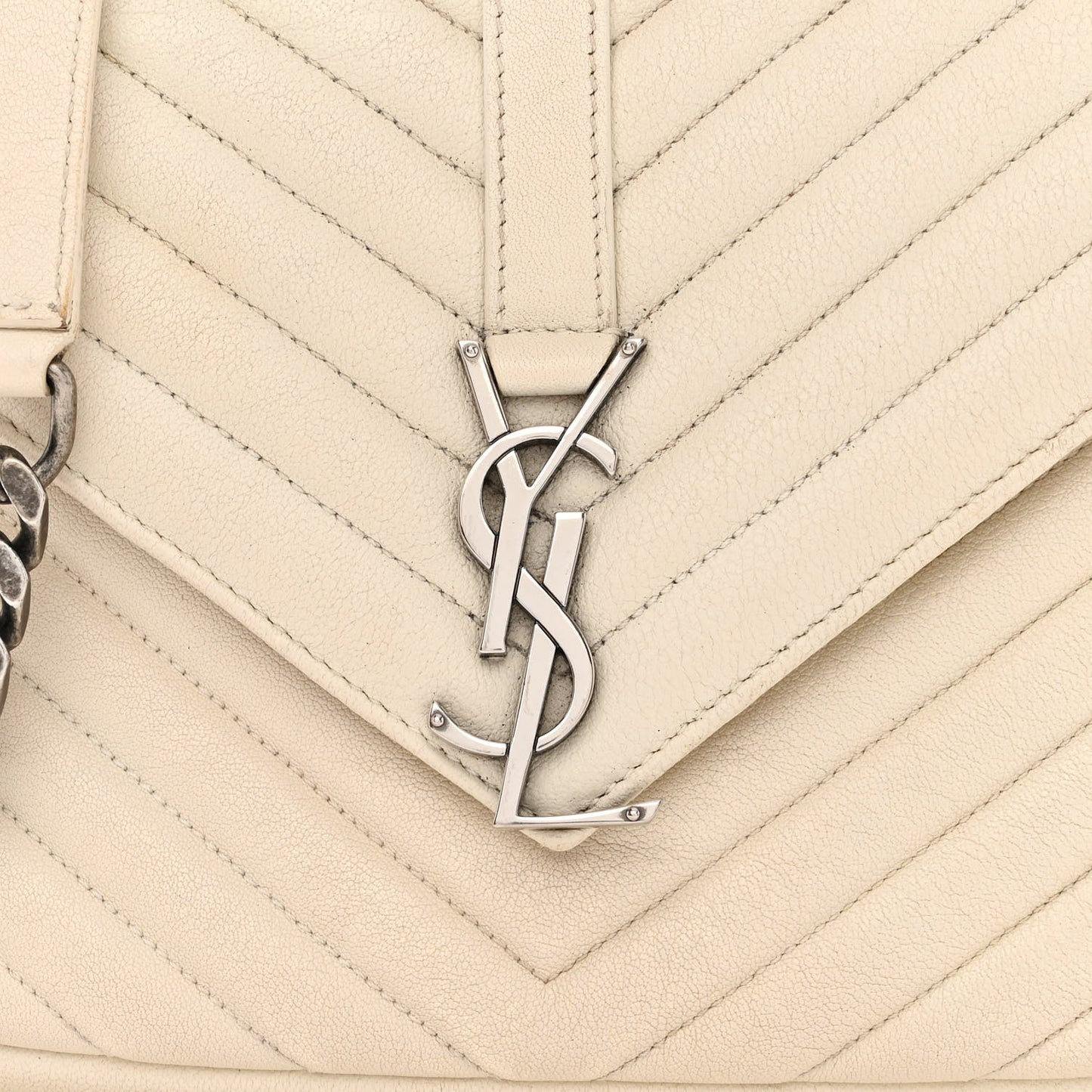 Sheepskin Matelasse Chevron Monogram Medium College Bag Dove White