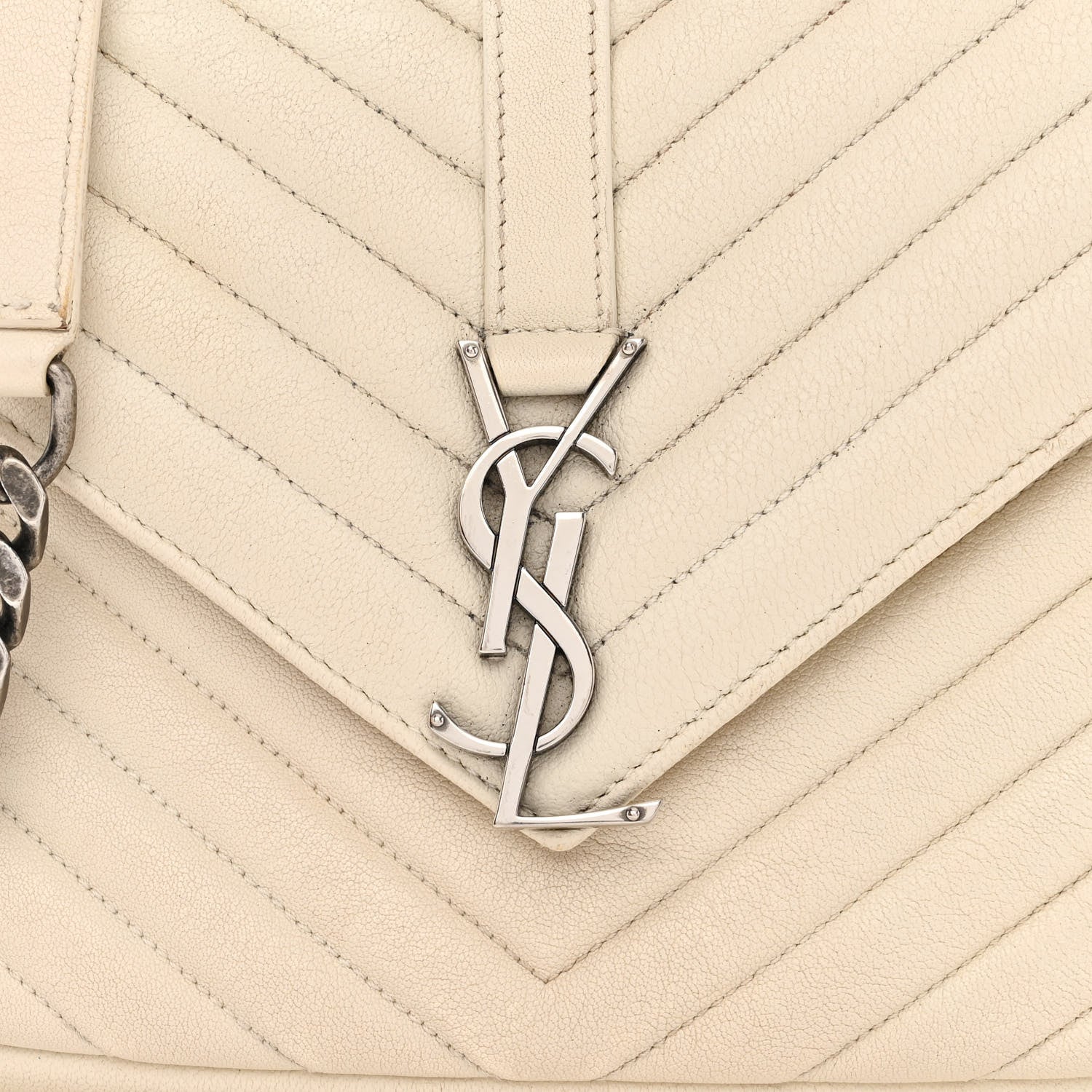 Saint Laurent Sheepskin Matelasse Chevron Monogram Medium College Bag Dove White 8 of 20