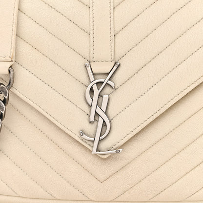 Saint Laurent Sheepskin Matelasse Chevron Monogram Medium College Bag Dove White 8 of 20