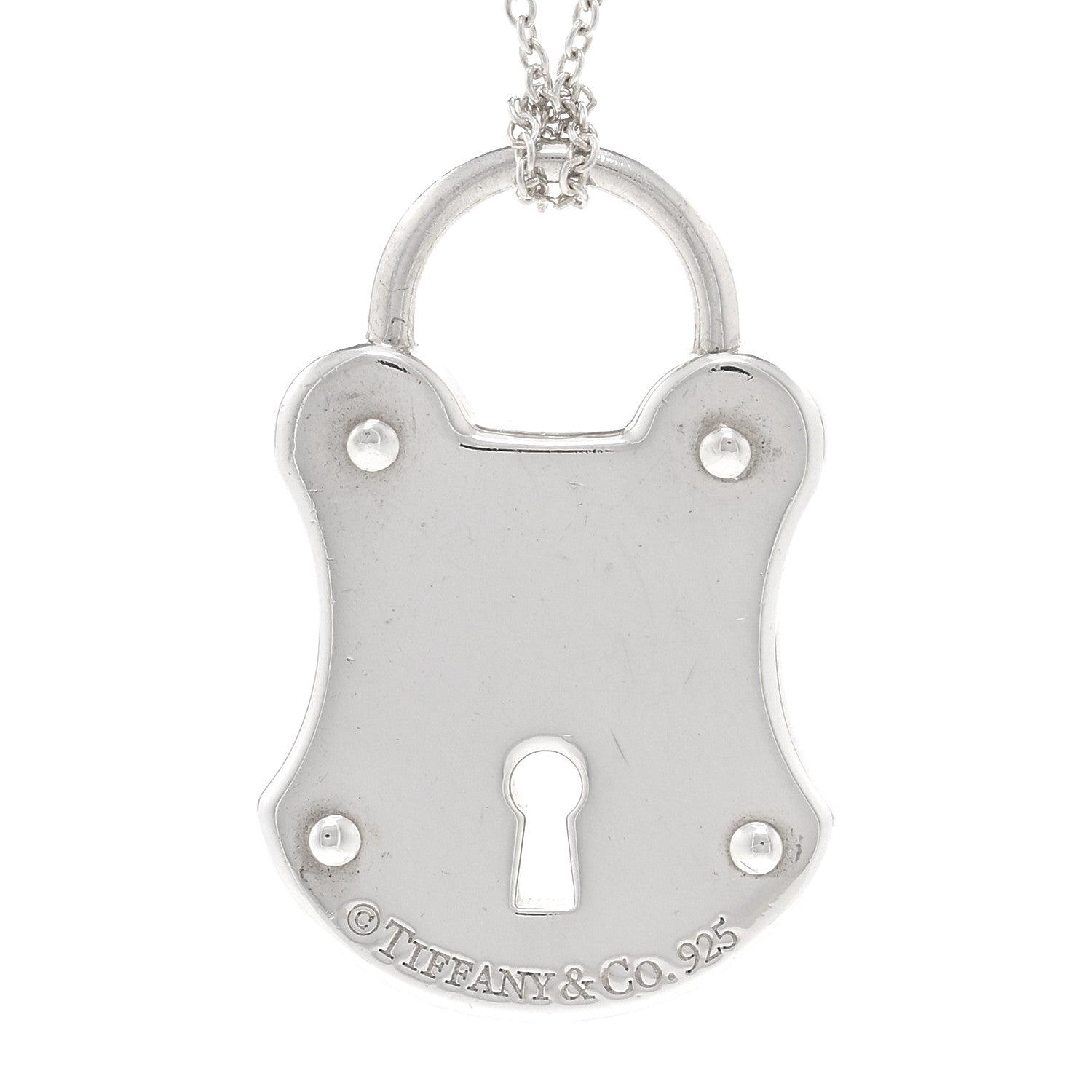 Tiffany Sterling Silver Diamond Lock Pendant Necklace 4 of 5