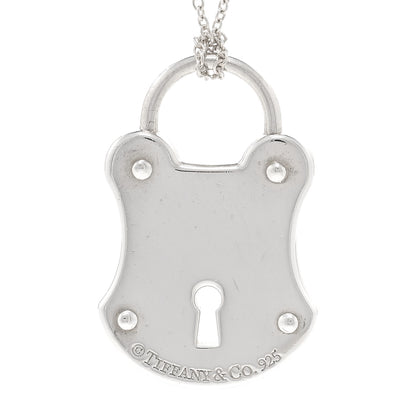 Tiffany Sterling Silver Diamond Lock Pendant Necklace 4 of 5