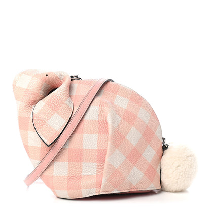 Loewe Calfskin Shearling Gingham Mini Bunny Crossbody Bag Pink 1 of 7
