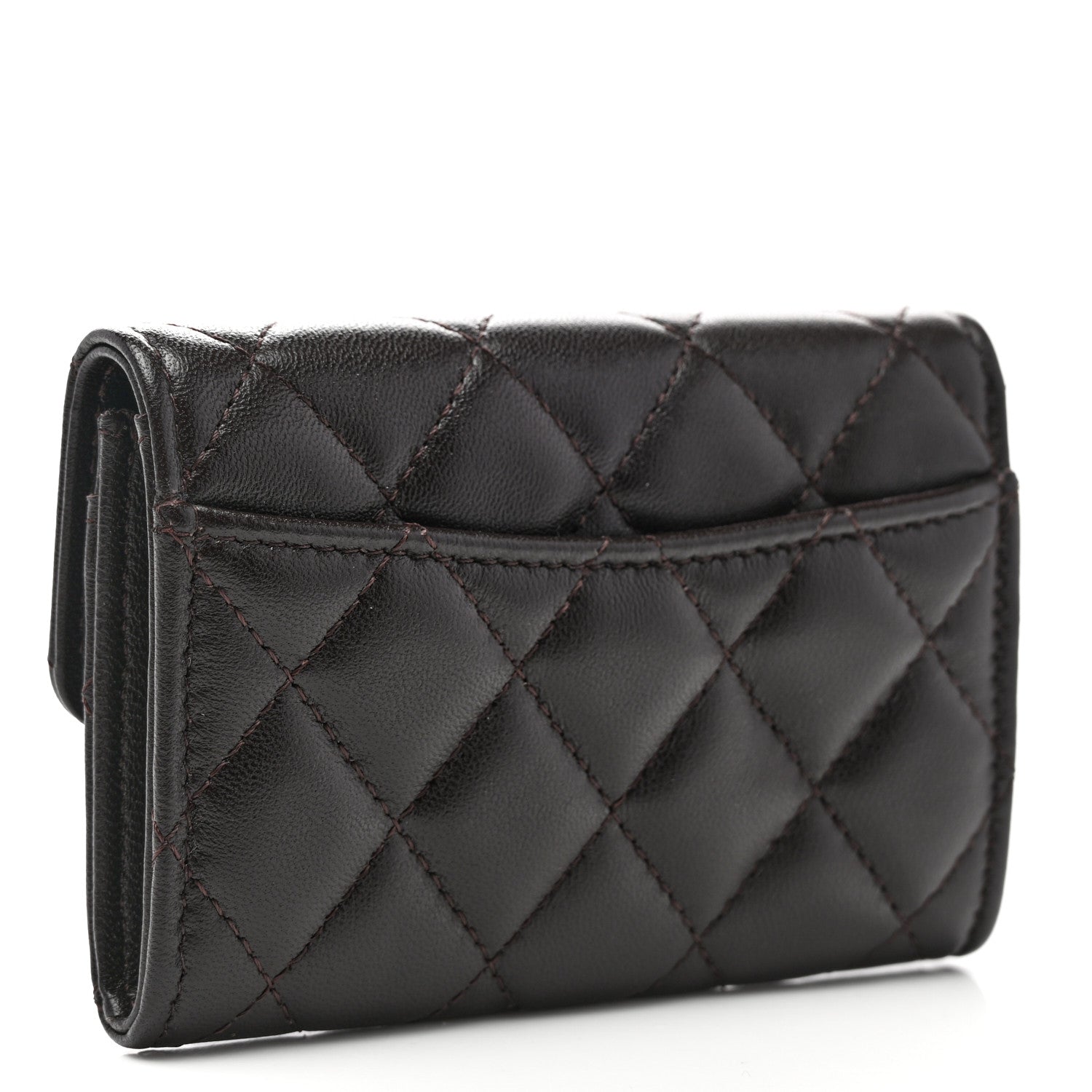 Chanel Lambskin Quilted Flap Card Holder Wallet Dark Brown 3 of 8