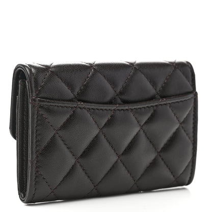 Chanel Lambskin Quilted Flap Card Holder Wallet Dark Brown 3 of 8