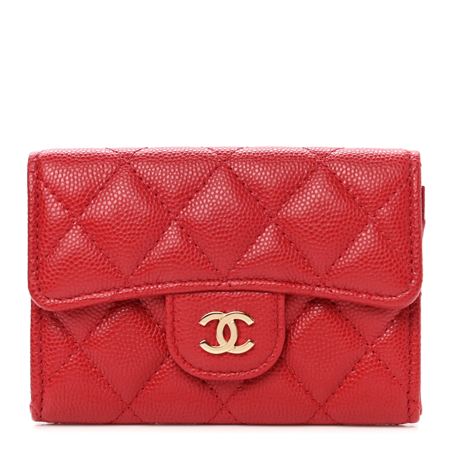 Caviar Quilted Flap Card Holder Wallet Red