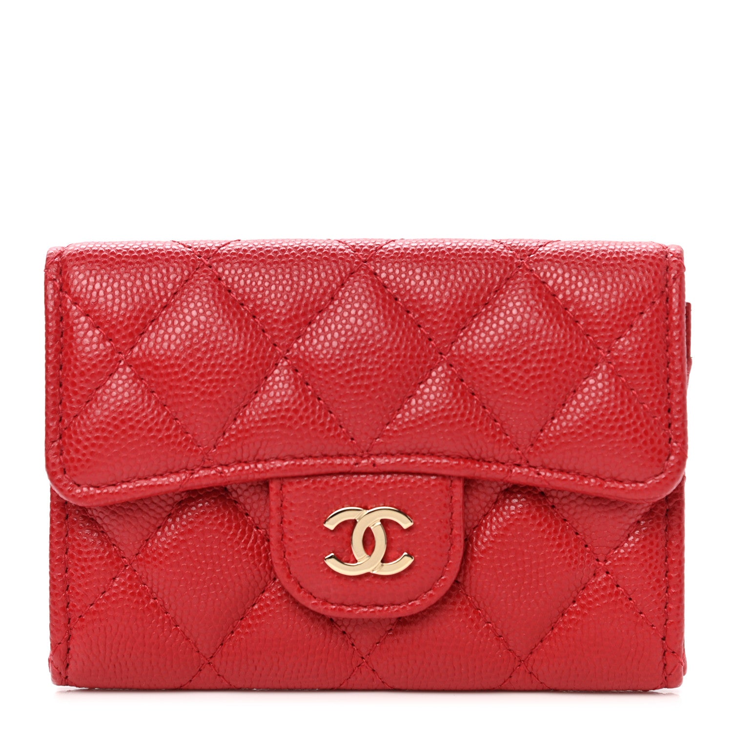 Chanel Caviar Quilted Flap Card Holder Wallet Red 1 of 9