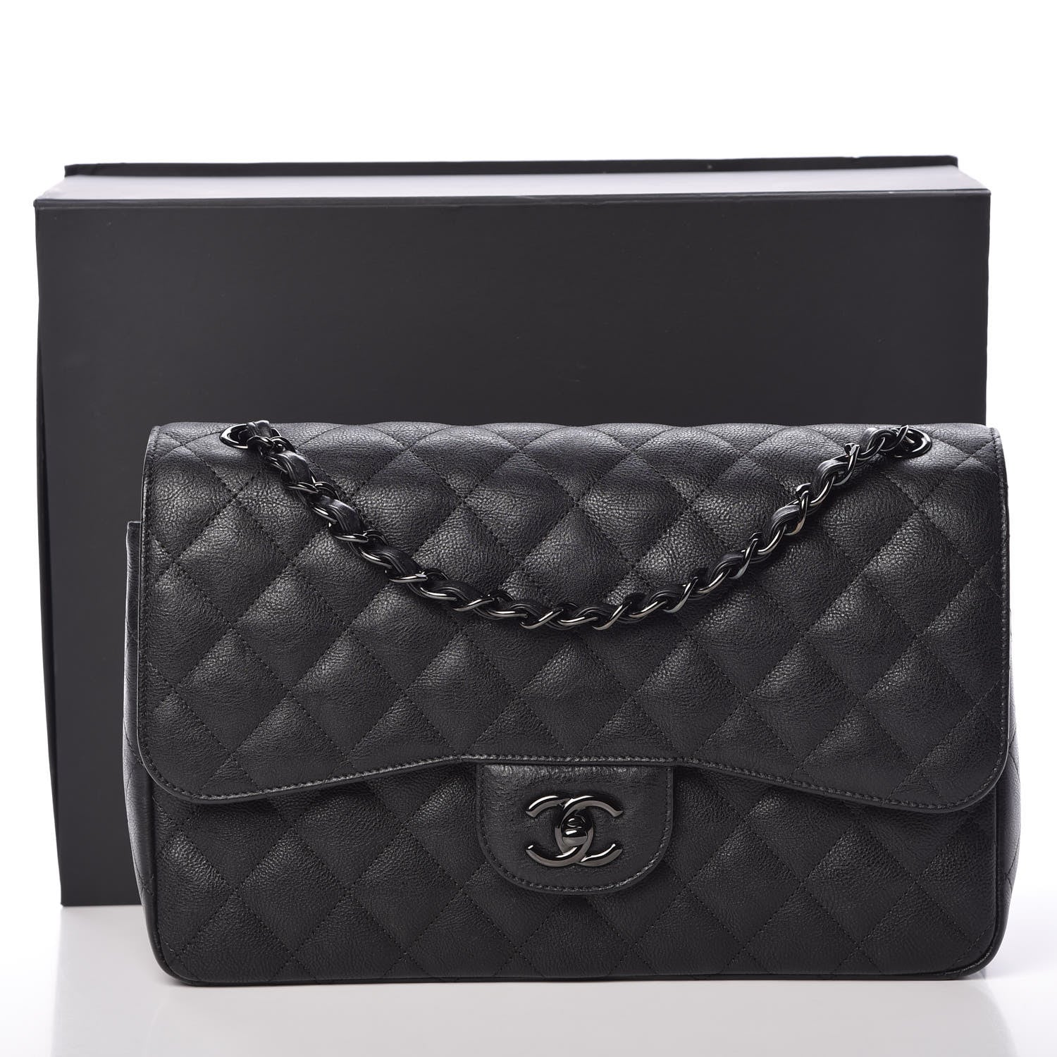Chanel Crumpled Calfskin Quilted Jumbo Double Flap So Black 10 of 10